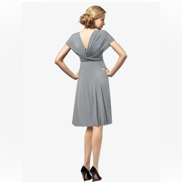 Dressy Collection Dessy Twist Wrap Short With Chiffon In Platinum Size M NWT - Picture 4 of 16